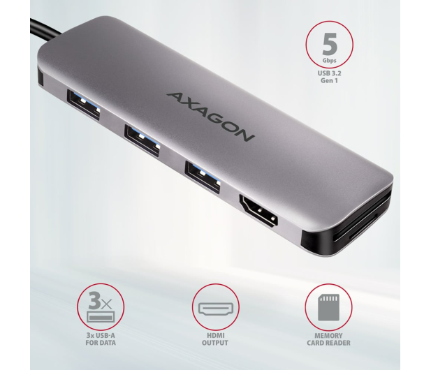 Axagon HMC-HCR3A SuperSpeed USB-C COMBO 5in1 hub - 1485461 - zdjęcie 5
